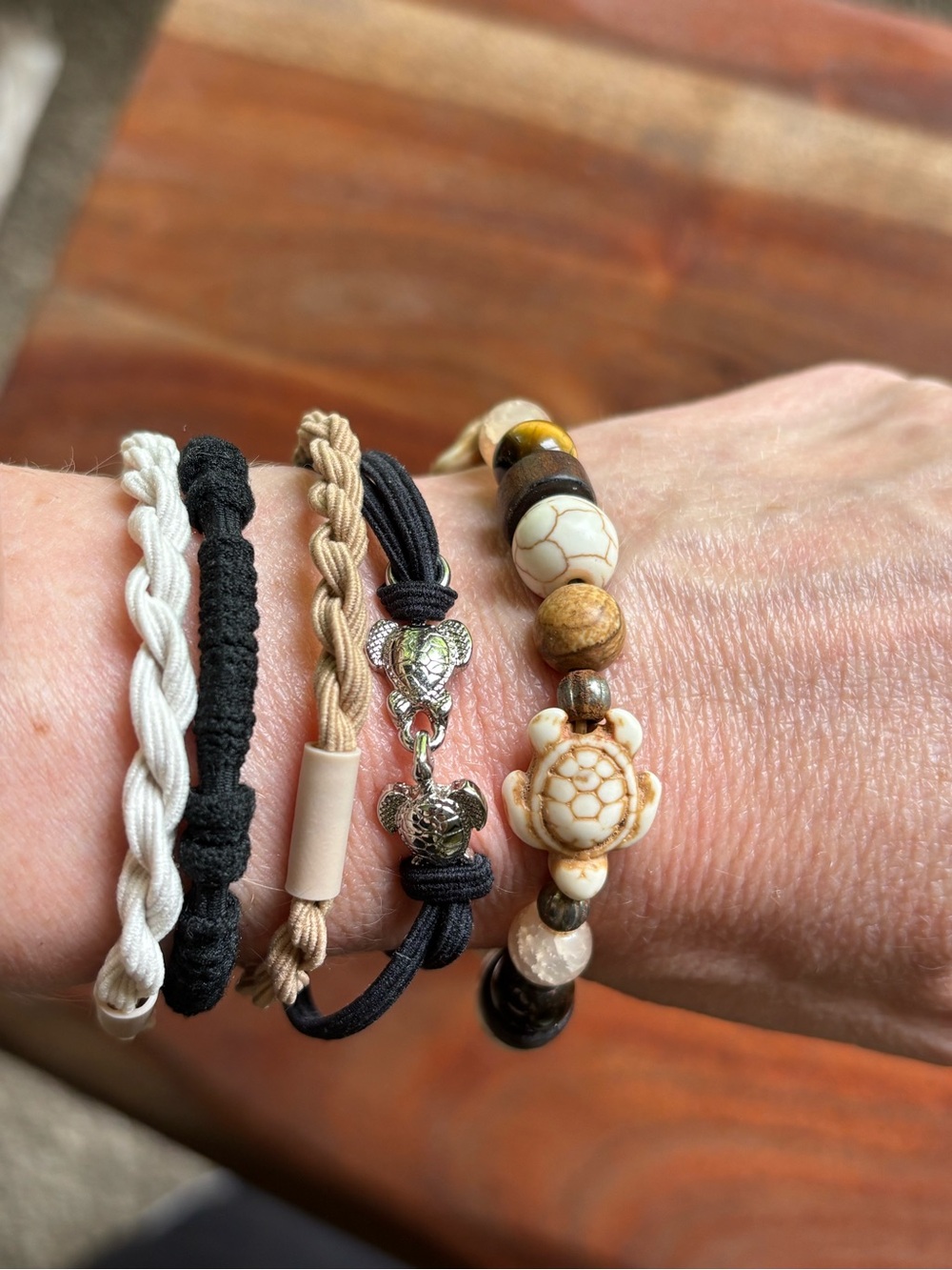 Boho Turtle Beaded Bracelet and bracelet hair tie bundle